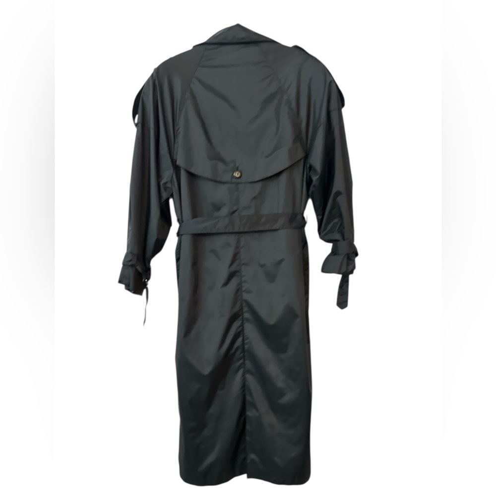 Shiny Black Belted Trench Rain Coat Vintage 90’s Crest Hollow  women’s size 11‎ - Picture 2 of 9